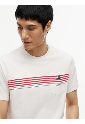 Camiseta Blanca Manga Corta Con Diseño De Rayas Tommy Hilfiger