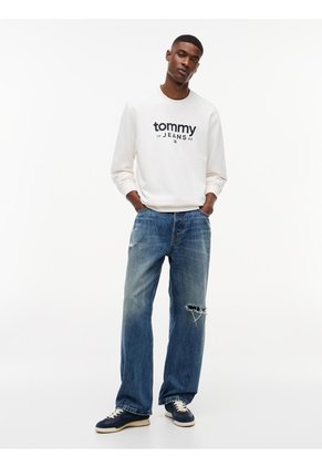 Saco Blanco De Cuello Redondo Con Logo Estampado En El Pecho Tommy Jeans