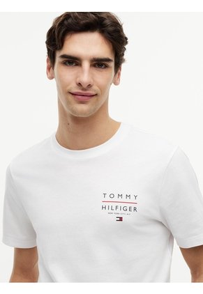 Camiseta Blanca De Cuello Redondo Con Logo Estampado Gráfico Tommy Hilfiger