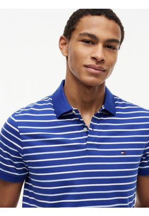 Polo Azul Interlock De Corte Regular Con Diseño De Rayas Tommy Hilfiger