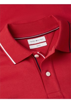Polo Rojo De Corte Slim Con Logo Tommy Hilfiger