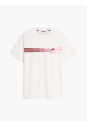 Camiseta Blanca Manga Corta Con Diseño De Rayas Tommy Hilfiger