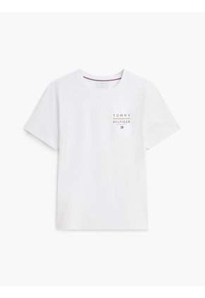 Camiseta Blanca De Cuello Redondo Con Logo Estampado Gráfico Tommy Hilfiger