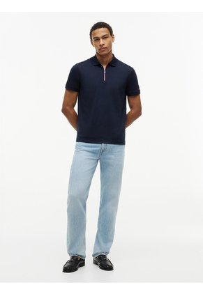 Polo Azul En Algodón Fluido De Corte Regular Tommy Hilfiger