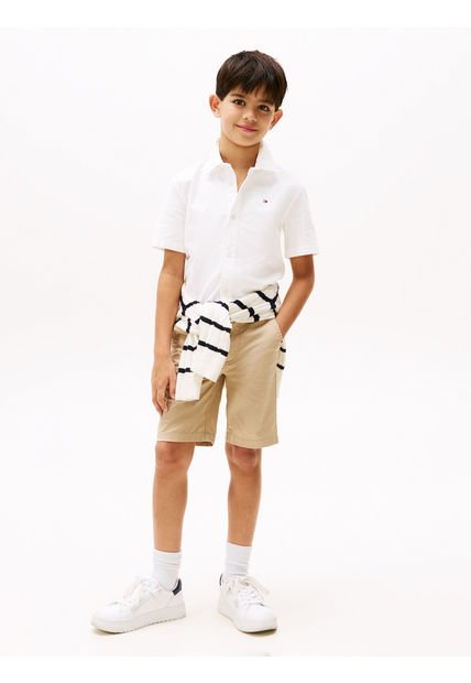 Camisa Blanca Oxford De Manga Corta Tommy Hilfiger