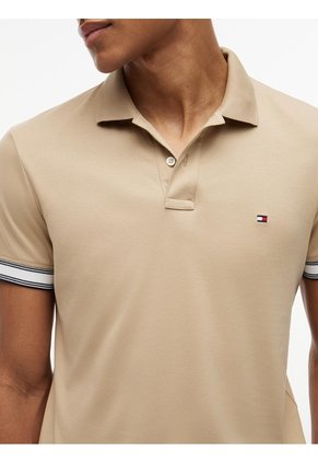 Polo Khaki En Algodón Fluido De Corte Slim Tommy Hilfiger