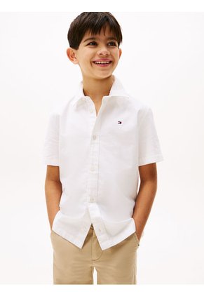 Camisa Blanca Oxford De Manga Corta Tommy Hilfiger