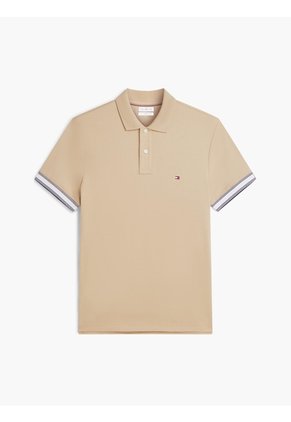 Polo Khaki En Algodón Fluido De Corte Slim Tommy Hilfiger