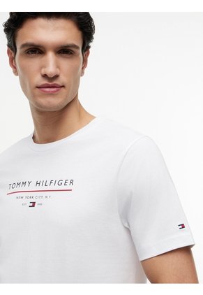 Camiseta Blanca De Cuello Redondo Con Corte Regular Tommy Hilfiger