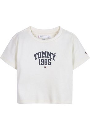 Camiseta Blanca Universitaria De Punto Elástico Para Niña Tommy Hilfiger