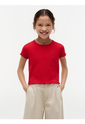 Camiseta Roja Essential Acanalada Con Volantes Tommy Hilfiger