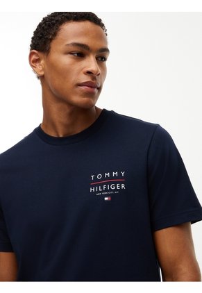 Camiseta Azul De Cuello Redondo Con Logo Estampado Gráfico Tommy Hilfiger