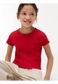 Camiseta Roja Essential Acanalada Con Volantes Tommy Hilfiger de Tommy Hilfiger