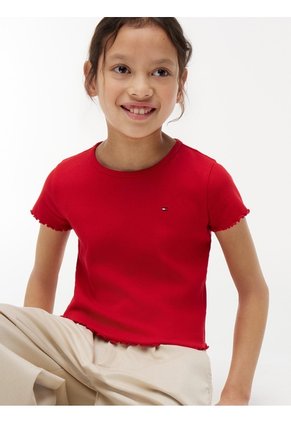 Camiseta Roja Essential Acanalada Con Volantes Tommy Hilfiger