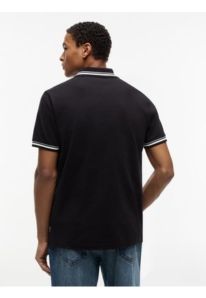 Polo Negro De Corte Regular Ribeteado Con Logo Tommy Jeans