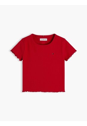 Camiseta Roja Essential Acanalada Con Volantes Tommy Hilfiger