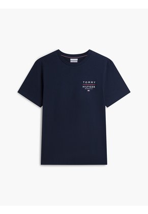 Camiseta Azul De Cuello Redondo Con Logo Estampado Gráfico Tommy Hilfiger