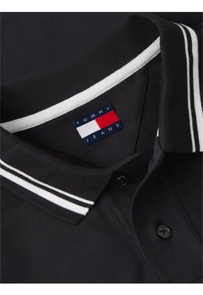 Polo Negro De Corte Regular Ribeteado Con Logo Tommy Jeans