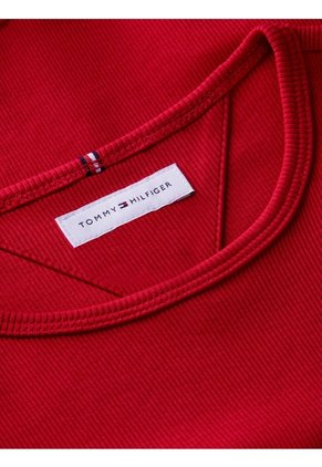 Camiseta Roja Essential Acanalada Con Volantes Tommy Hilfiger