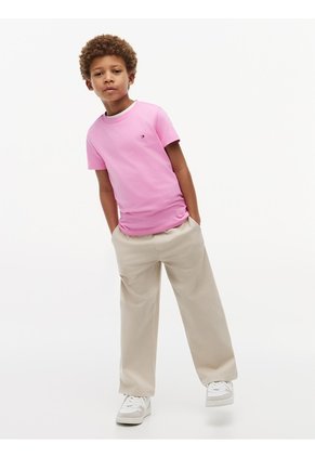 Camiseta Rosa De Punto Con Logo Bordado Tommy Hilfiger