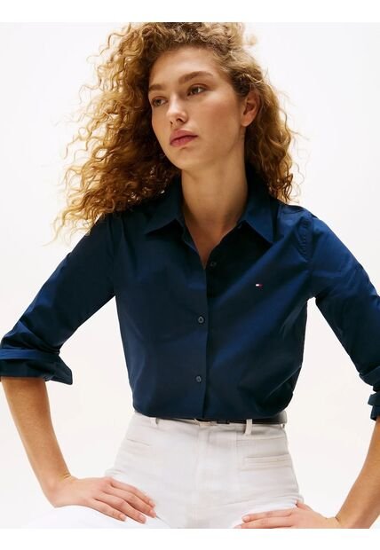 Camisa Azul Stretch De Corte Regular Tommy Hilfiger