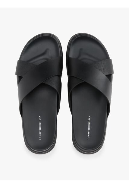 Sandalias Negro De Cuero Con Tiras Cruzadas Tommy Hilfiger