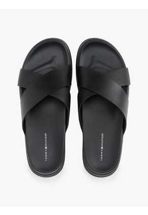 Sandalias Negro De Cuero Con Tiras Cruzadas Tommy Hilfiger