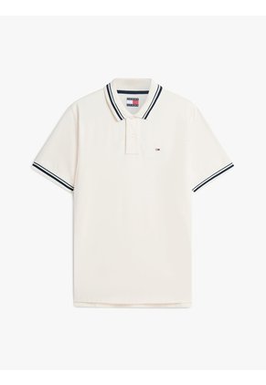 Polo Blanco De Corte Regular Ribeteado Con Logo Tommy Jeans