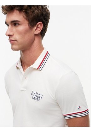 Polo Blanco De Corte Regular Con Logo Tommy Hilfiger