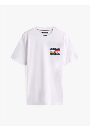 Camiseta Blanca De Cuello Redondo Con Logo Tommy Hilfiger