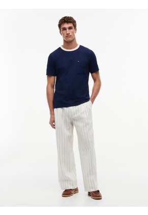 Camiseta Azul De Punto Con Cuello De Malla Tommy Hilfiger