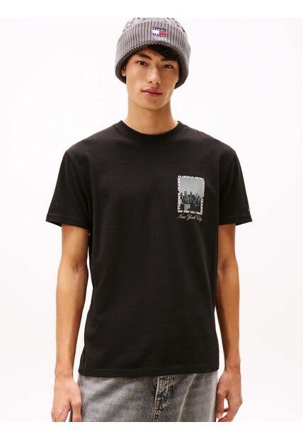 Camiseta Negra De Punto Con Foto Estampada Tommy Jeans