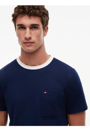Camiseta Azul De Punto Con Cuello De Malla Tommy Hilfiger