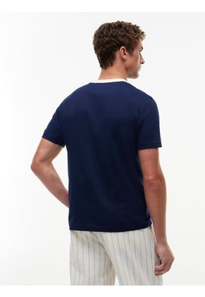 Camiseta Azul De Punto Con Cuello De Malla Tommy Hilfiger