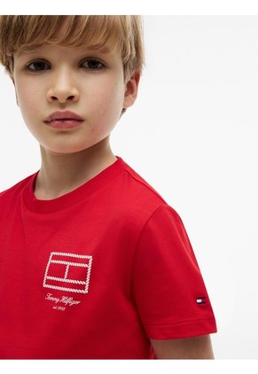 Camiseta Roja De Punto Con Contorno Del Logo Tommy Hilfiger