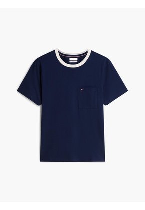 Camiseta Azul De Punto Con Cuello De Malla Tommy Hilfiger
