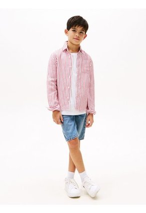 Camisa Roja De Rayas En Mezcla De Lino Tommy Hilfiger