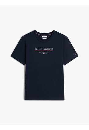 Camiseta Azul De Cuello Redondo Con Corte Regular Tommy Hilfiger