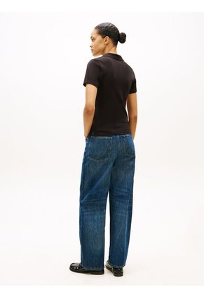 Polo Negro De Corte Slim Con Tejido Pique Tommy Hilfiger