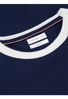 Camiseta Azul De Punto Con Cuello De Malla Tommy Hilfiger