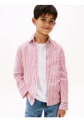 Camisa Roja De Rayas En Mezcla De Lino Tommy Hilfiger