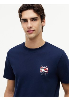 Camiseta Azul De Corte Regular Con Logo Box Flag Tommy Hilfiger