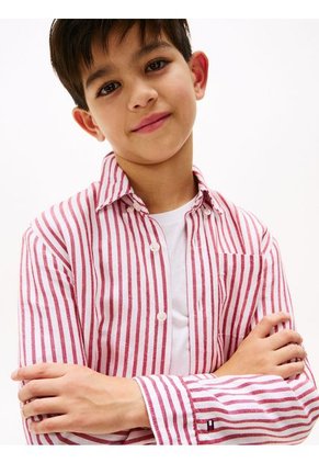 Camisa Roja De Rayas En Mezcla De Lino Tommy Hilfiger
