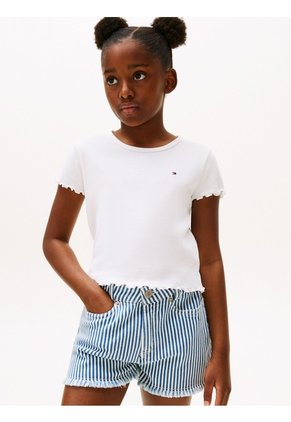 Camiseta Blanca Essential Acanalada Con Volantes Tommy Hilfiger