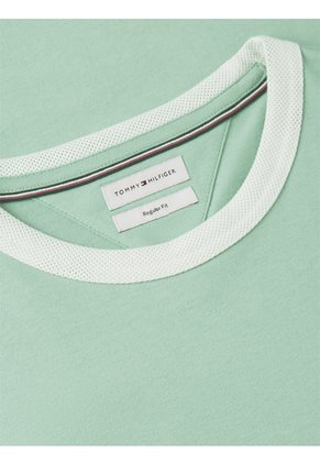 Camiseta Verde De Punto Con Cuello De Malla Tommy Hilfiger