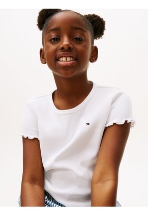 Camiseta Blanca Essential Acanalada Con Volantes Tommy Hilfiger