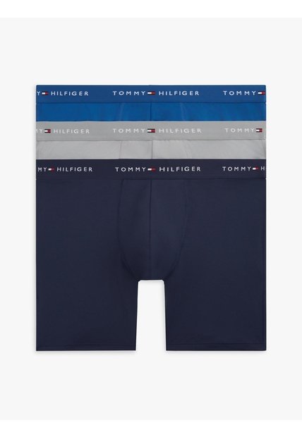 Pack Azul De 3 Bóxer Long Brief Con Inscripción Tommy Hilfiger