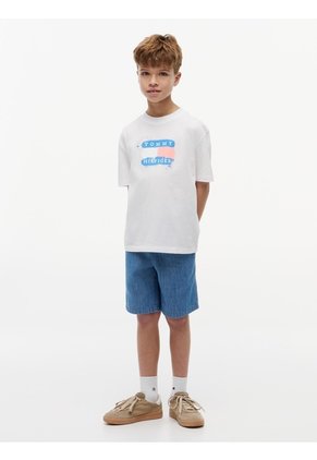 Camiseta Blanca Manga Corta Con Logo Gráfico Estampado En El Pecho Tommy Hilfiger