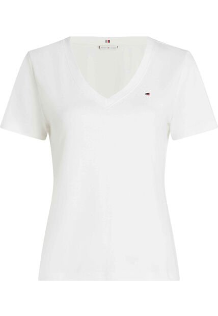 Camiseta Blanca Con Cuello En V Tommy Hilfiger