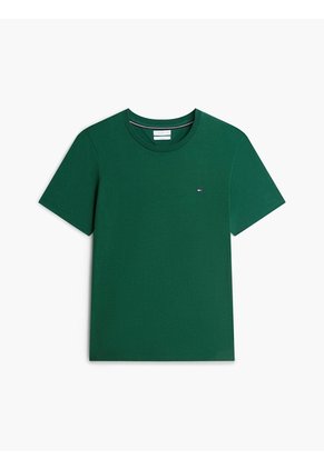 Camiseta Verde De Cuello Redondo Con Logo Bordado Tommy Hilfiger
